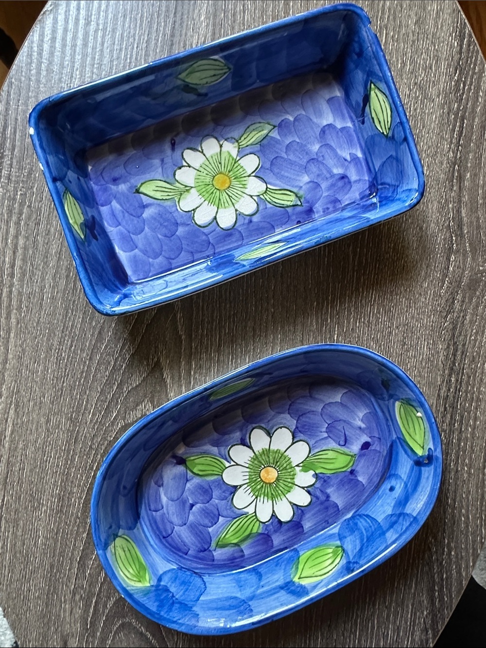 Hand-Painted Blue Floral Ceramic Trinket dishes
